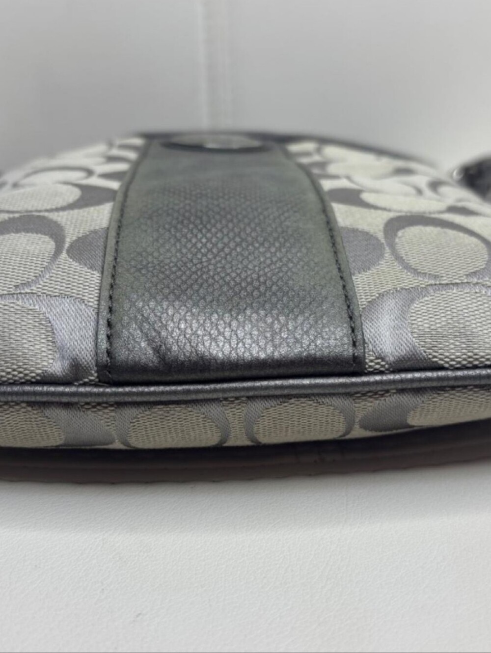 Coach Gray Signature Canvas Messenger Bag with Black Trim - Picture 3 of 6